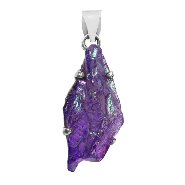 Titanium Coated Quartz Cluster 1.5" 925 Sterling Silver Pendant (RS100-221)