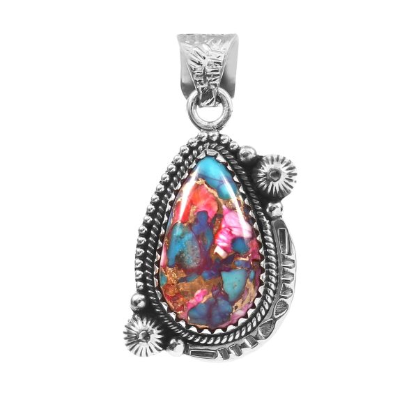 Pink Dahlia Turquoise 1.5" 925 Sterling Silver Pendant (REXT11-238)