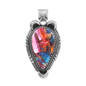 Pink Dahlia Turquoise 1.75" 925 Sterling Silver Pendant (REXT11-239)
