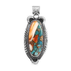 Spiny Oyster Turquoise 2" 925 Sterling Silver Pendant (REXT11-268)