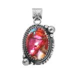 Pink Dahlia Turquoise 1.5" 925 Sterling Silver Pendant (REXT11-245)
