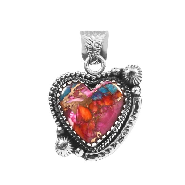 Pink Dahlia Turquoise 1.25" 925 Sterling Silver Pendant (REXT11-246)