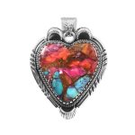 Pink Dahlia Turquoise 1.5" 925 Sterling Silver Pendant (REXT11-249)