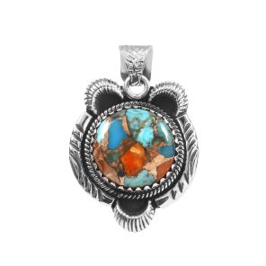 Spiny Oyster Turquoise 1.25" 925 Sterling Silver Pendant (REXT11-280)