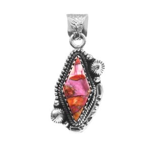 Pink Dahlia Turquoise 1.5" 925 Sterling Silver Pendant (REXT11-252)