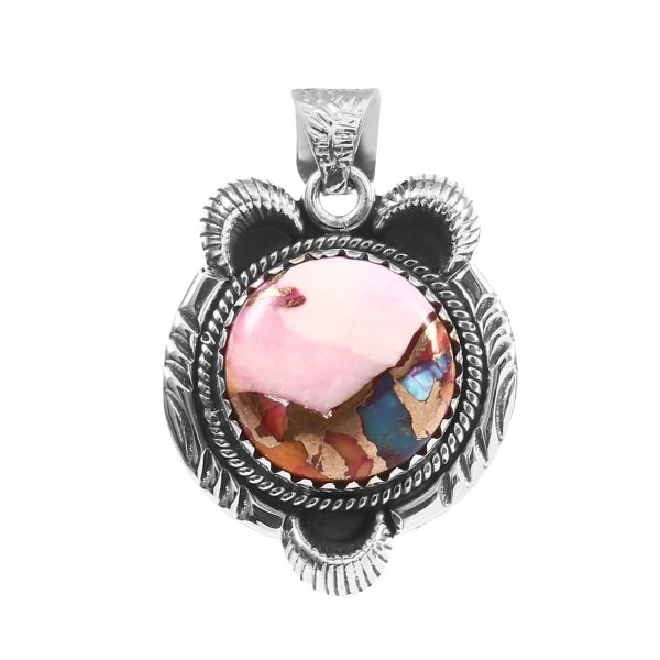 Pink Dahlia Turquoise 1.25" 925 Sterling Silver Pendant (REXT11-255)