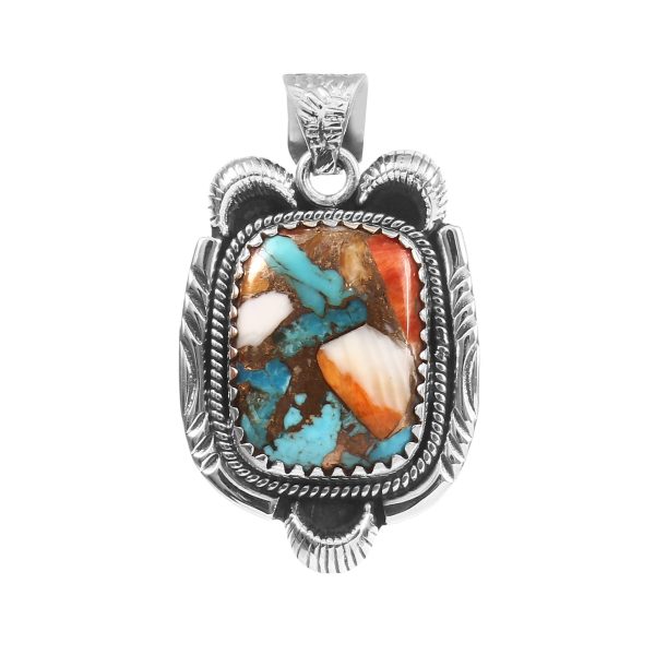 Spiny Oyster Turquoise 1.25" 925 Sterling Silver Pendant (REXT11-286)