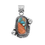 Spiny Oyster Turquoise 1.25" 925 Sterling Silver Pendant (REXT11-287)