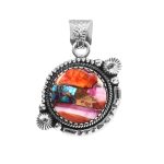 Pink Dahlia Turquoise 1.25" 925 Sterling Silver Pendant (REXT11-260)