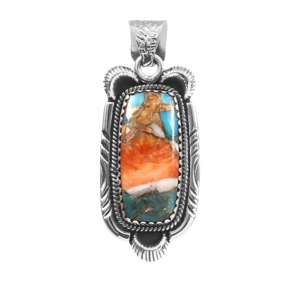 Spiny Oyster Turquoise 1.5" 925 Sterling Silver Pendant (REXT11-291)