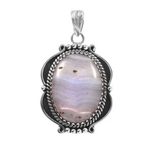 Blue Lace Agate 1.5" 925 Sterling Silver Pendant (RS6-41)