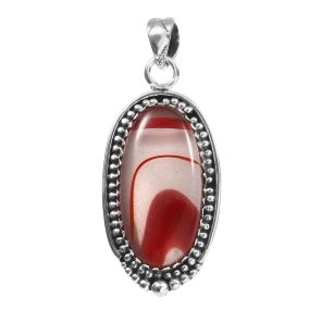 Red Botswana Lace Agate 1.5" 925 Sterling Silver Pendant (RS6-10)