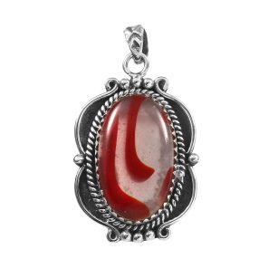 Red Botswana Lace Agate 1.5" 925 Sterling Silver Pendant (RS6-12)