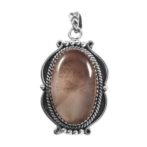 Coffee Moonstone 1.75" 925 Sterling Silver Pendant (RS6-39)