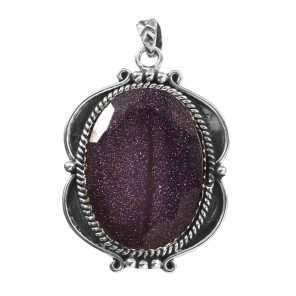 Blue Goldstone  1.75" 925 Sterling Silver Pendant (RS6-7)