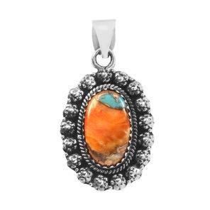 Spiny Oyster Turquoise 1.25" 925 Sterling Silver Pendant (REXT11-360)