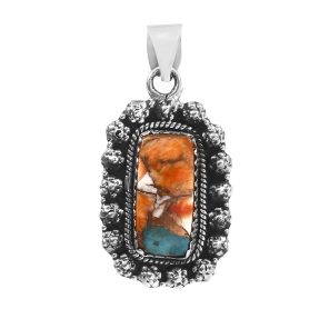 Spiny Oyster Turquoise 1.25" 925 Sterling Silver Pendant (REXT11-362)