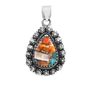 Spiny Oyster Turquoise 1.25" 925 Sterling Silver Pendant (REXT11-363)