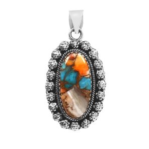 Spiny Oyster Turquoise 1.5" 925 Sterling Silver Pendant (REXT11-367)