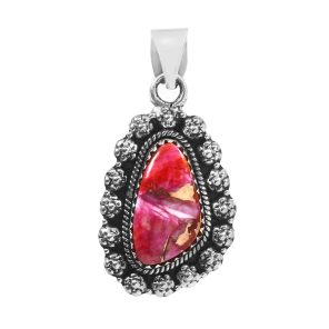 Pink Dahlia Turquoise 1.25" 925 Sterling Silver Pendant (REXT11-380)