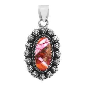 Pink Dahlia Turquoise 1.25" 925 Sterling Silver Pendant (REXT11-382)