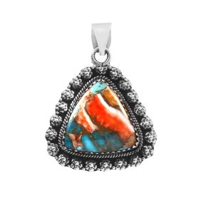Spiny Oyster Turquoise 1.5" 925 Sterling Silver Pendant (REXT11-369)