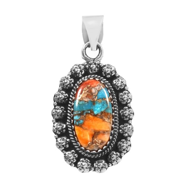 Spiny Oyster Turquoise 1.25" 925 Sterling Silver Pendant (REXT11-372)