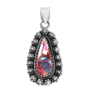 Pink Dahlia Turquoise 1.25" 925 Sterling Silver Pendant (REXT11-384)