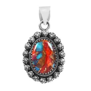 Pink Dahlia Turquoise 1.25" 925 Sterling Silver Pendant (REXT11-385)