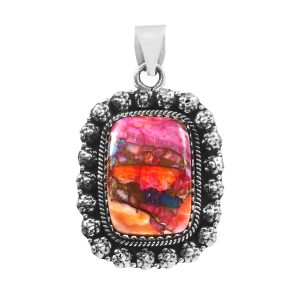 Pink Dahlia Turquoise 1.25" 925 Sterling Silver Pendant (REXT11-386)