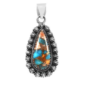 Spiny Oyster Turquoise 1.5" 925 Sterling Silver Pendant (REXT11-375