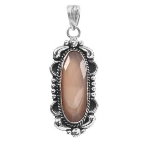 Peach Moonstone 1.5" 925 Sterling Silver Pendant (RS101-64)