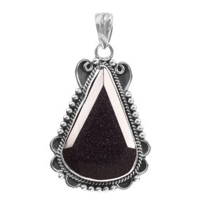 Blue Goldstone 1.75" 925 Sterling Silver Pendant (RS101-65)