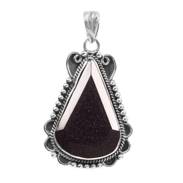 Blue Goldstone 1.75" 925 Sterling Silver Pendant (RS101-65)