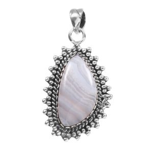 Blue lace Agate 1.5" 925 Sterling Silver Pendant (RS17-484)