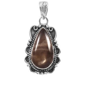 Coffee Moonstone 1.25" 925 Sterling Silver Pendant (REXT103-22)