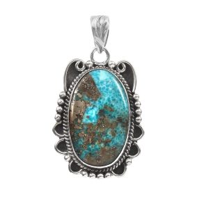 Morenci Turquoise 1.5" 925 Sterling Silver Pendant (REXT103-6)