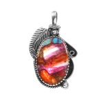 Pink Dahlia Turquoise 1.5" 925 Sterling Silver Pendant (REXT11-330)