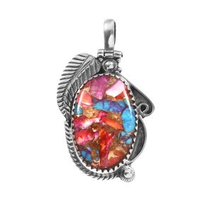 Pink Dahlia Turquoise 1.5" 925 Sterling Silver Pendant (REXT11-331)