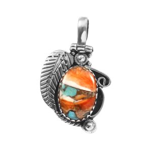 Spiny Oyster Turquoise 1.25" 925 Sterling Silver Pendant (REXT11-352)
