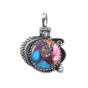 Pink Dahlia Turquoise 1.25" 925 Sterling Silver Pendant (REXT11-334)