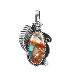 Spiny Oyster Turquoise 1.25" 925 Sterling Silver Pendant (REXT11-353)