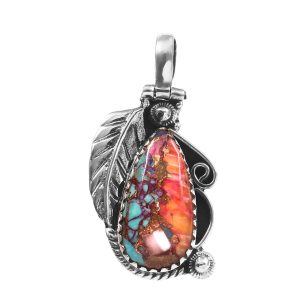 Pink Dahlia Turquoise 1.25" 925 Sterling Silver Pendant (REXT11-342)