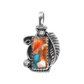 Spiny Oyster Turquoise 1.25" 925 Sterling Silver Pendant (REXT11-358)