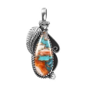 Spiny Oyster Turquoise 1.75" 925 Sterling Silver Pendant (REXT11-359)