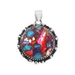 Pink Dahlia Turquoise 1.5" 925 Sterling Silver Pendant (REXT11-202)
