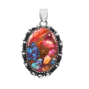 Pink Dahlia Turquoise 1.5" 925 Sterling Silver Pendant (REXT11-205)