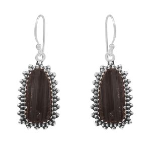 Raw Black Tourmaline 1.25" 925 Sterling Silver Earring (REXT73-287)