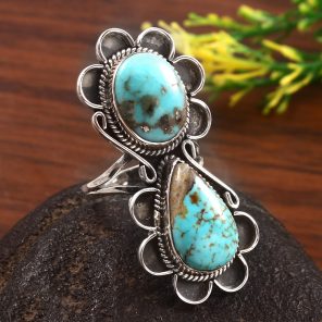 Kingman Turquoise Size US 10 925 Sterling Silver Ring (RS71-128)