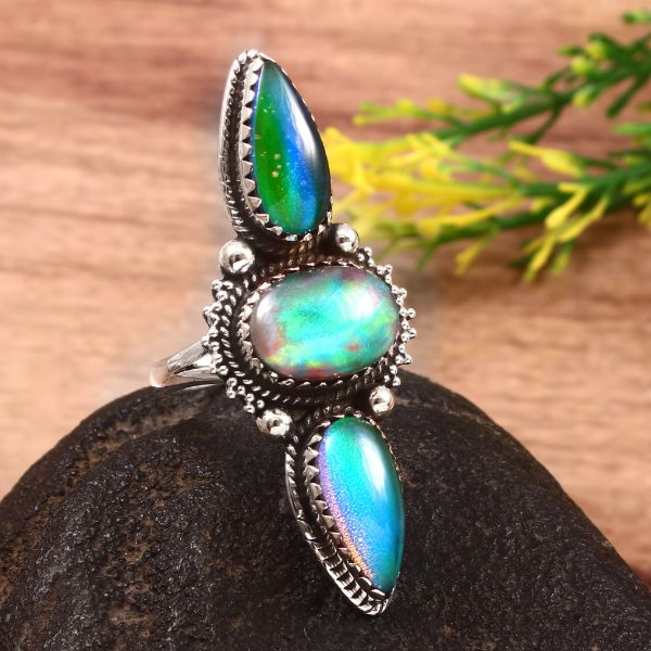 Aurora Opal Ring Size US 10 925 Sterling Silver Ring (REXT49-322)